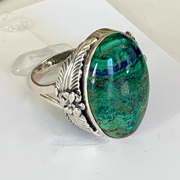 Azurite in Malachite Southwestern Sterling Ring - Picture 3 of 5